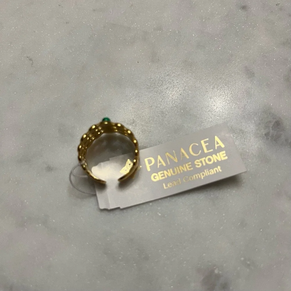 Panacea Green Malachite Ring Gold Tone Adjustable One Size Fashion‎ Jewelry New